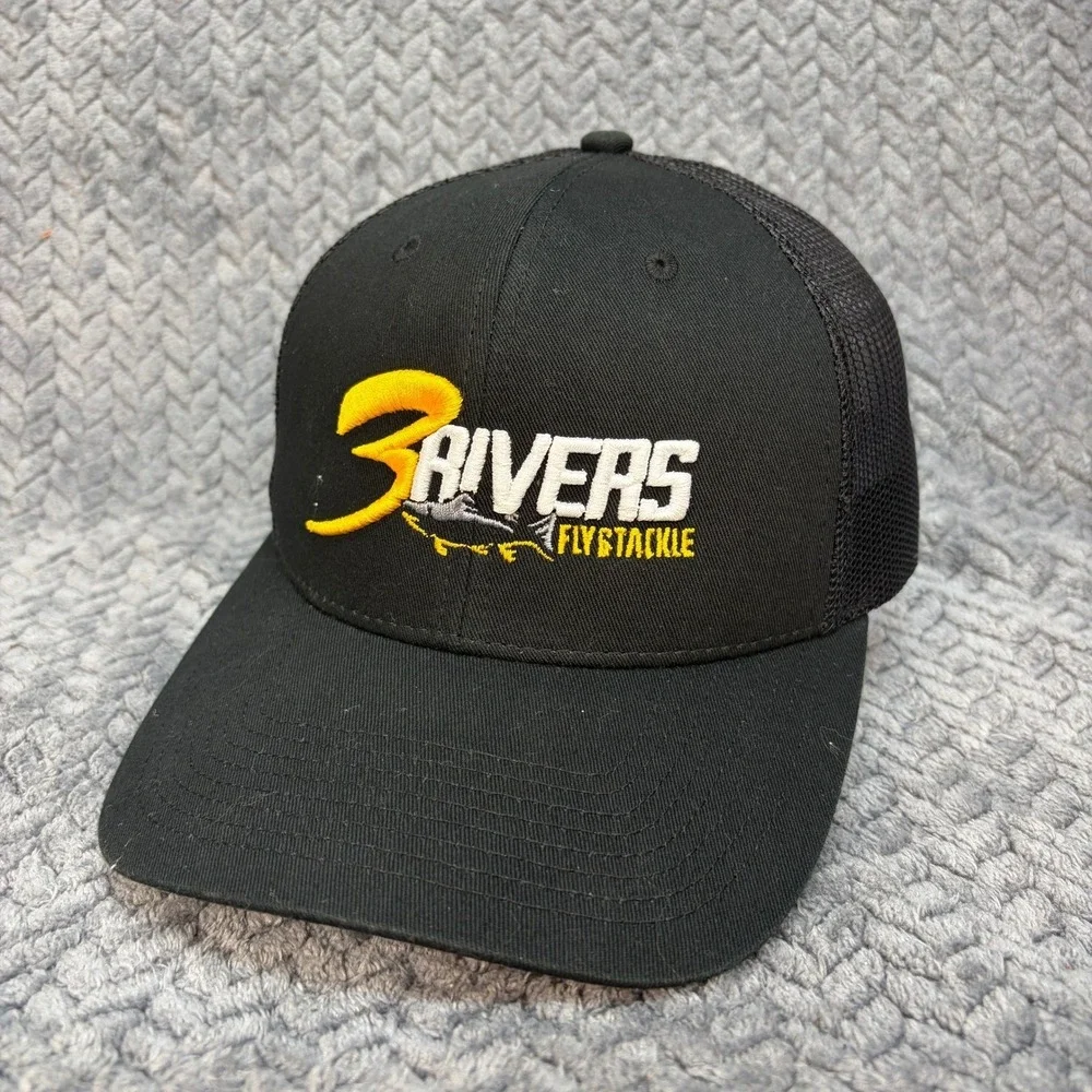 Outdoor Cap OC771 3 Rivers Fly & Tackle Wasilla Alaska Trucker Hat Black Mesh